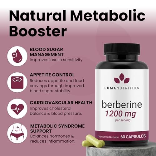 Image of Luma Nutrition Berberine Supplement - Berberine HCL 1200mg Per Serving - Vegan, Gluten Free, Non-GMO - 60 Capsules