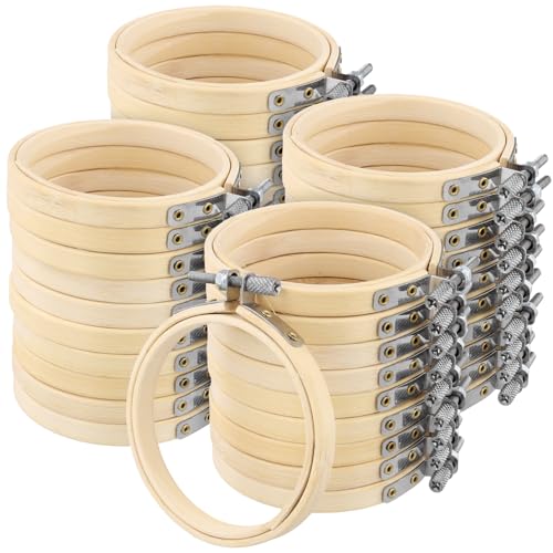 SENJEOK 40pcs 3 Inch Bamboo Embroidery Hoops 8cm Cross Stitch Circles Adjustable Wood Embroidery Hoop for Sewing Craft Home Decoration