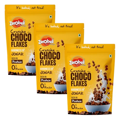 Image of Zerobeli No Maida Choco Flakes 460g (Pack of 3)- Made with Jowar, Whole Wheat and Real Chocolate | Delicious and Chocolaty Chocos Flakes