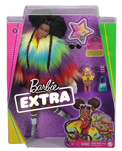 Barbie Extra poupée articulée Brune au Look Tendance et Oversize, avec Figurine Animale et Accessoires Inclus, Jouet pour Enfant, GVR04 – Image 7