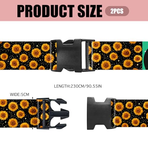Image of Nuxovilar Luggage Straps Set for Suitcase 1.96x71in Polyester | Cargo Strap Travel Belt Security Buckle Band Summer Trip Weekend Getaway Airport (Bright Sunflower)