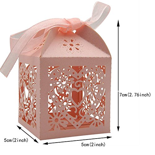 image for KPOSIYA 100 Pack Love Heart Laser Cut Wedding Party Favor Box Candy Ba