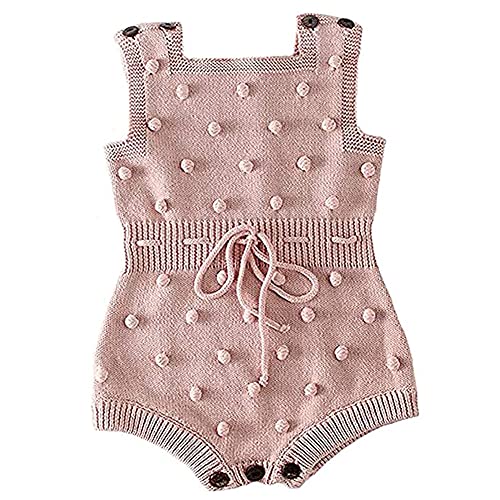 Image of Askwind Baby Girls Knit Striped Polka Dot Romper Cute Strap Sleeveless Jumpsuit Bodysuit