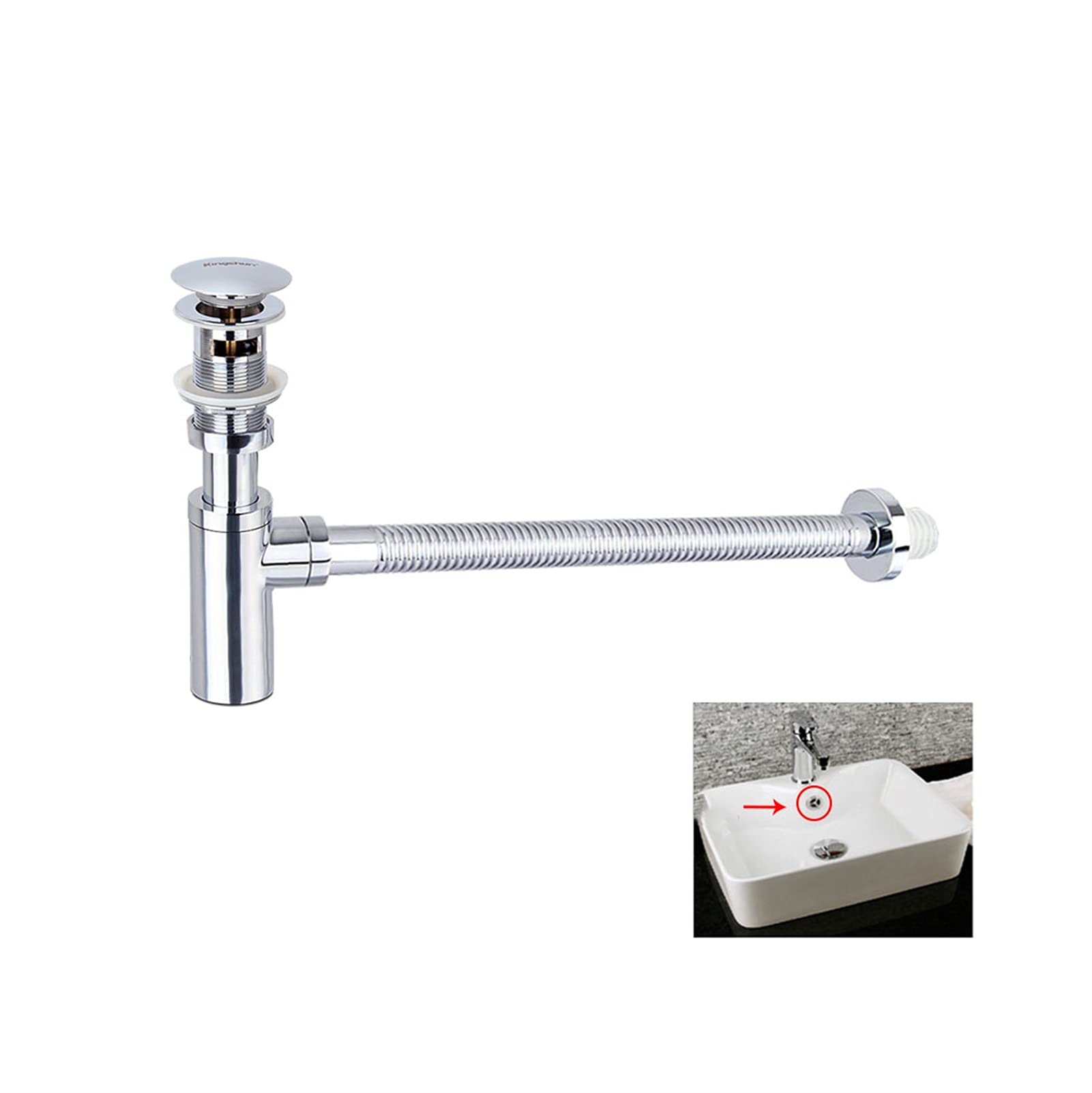 AnSafe Tubo De Desagüe, Cobre Lavabo con Rebosadero Wall Fila/Tierra Fila De Drenaje Fuelle Flexible Anti-Bloqueo, Antiolor, Anti-Insectos, Anti-remanso (tamaño : 0.6m)
