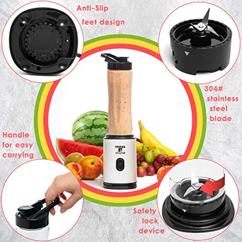 Moss & Stone Personal Blender Single Serve Shake & Smoothies Maker With Portable Travel Sport Bottle - Mini Juicer, Single Serve Blender For Smoothies And Shakes - Bottle 20 Oz White & Black) #TOP2