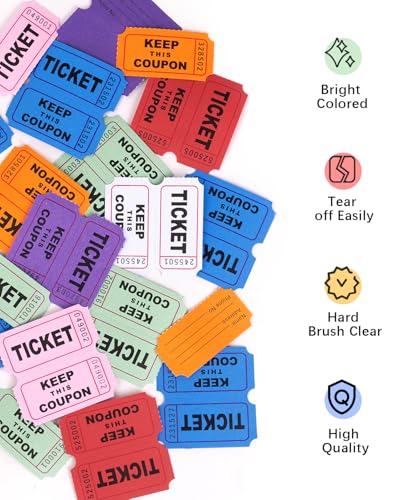 Colemoly 1000 Raffle Tickets Roll, 3000 Pairs 6 Rolls 2" x 2"-500 Pairs per Roll 50/50 Double Roll Tickets 6000 Pieces in Total for Events, Admission, Classroom Rewards (Blue, Red, Pink, Orange) - Thumbnail 6