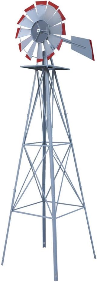 8ft. Ornamental Decorative Garden Yard Windmill Silver - Red Tips