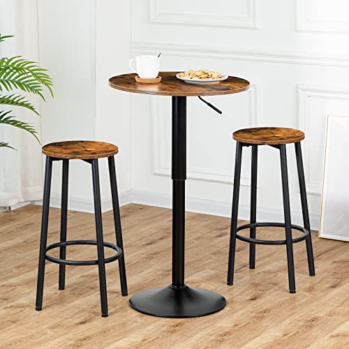 Image of HOOBRO Bar Table, Height-Adjustable Round Pub Table 27-35.4 Inches with Sturdy Base, Modern Style, Easy to Assemble, Suitable for Small Space, Rustic and Black BF58BT01G1