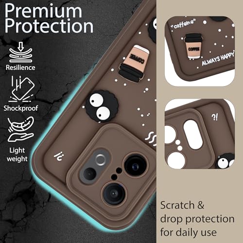 Image of DARKFIT Back Case Cover Compatible for Vivo X200 FE 5G | Cute Fun Cartoon 3D Ball | Coffee Silicone Case | Case Cover with Camera & Body Protection | Shock Proof | for Vivo X200 FE 5G | Color Brown