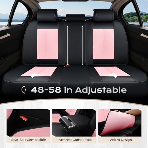 Image of Coverado Car Seat Covers Full Set, Seat Covers for Cars, Black Car Seat Covers Front Seats and Back Car Seat Protector Waterproof, Leather Car Seat Cushion Universal Fit for Most Cars Pink