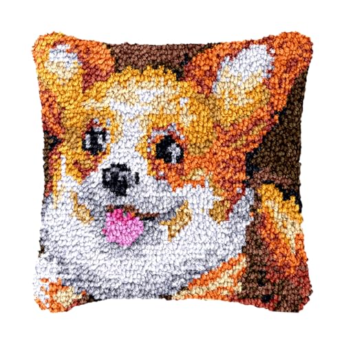 Image of bositigo Dog Latch Hook Pillow Kit for Adults & Kids, DIY Pre-Printed Canvas Craft, 17x73 Inch Decorative Cover for Sofa Cushions, Bedroom Decor (Dog Pattern 57)