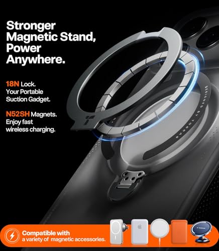 Image of TORRAS Ostand Q3 Air Original for iPhone 16 Pro Max Case, 360 Magnetic Stand, MagSafe Compatible, Mil-Grade Drop Tested, Camera Control Button, Shockproof for 16pro Max Cover, Black
