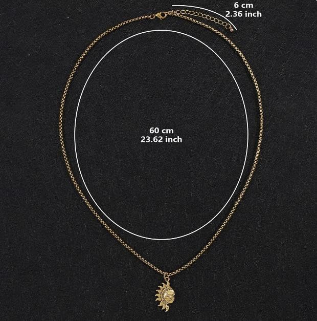 Sun and Moon Matching Necklace for Couple Asymmetric Sun Moon Dangle Hoop Earrings for Women Vintage Couple Half Moon Sun Pendant Necklace Jewelry for Men 5