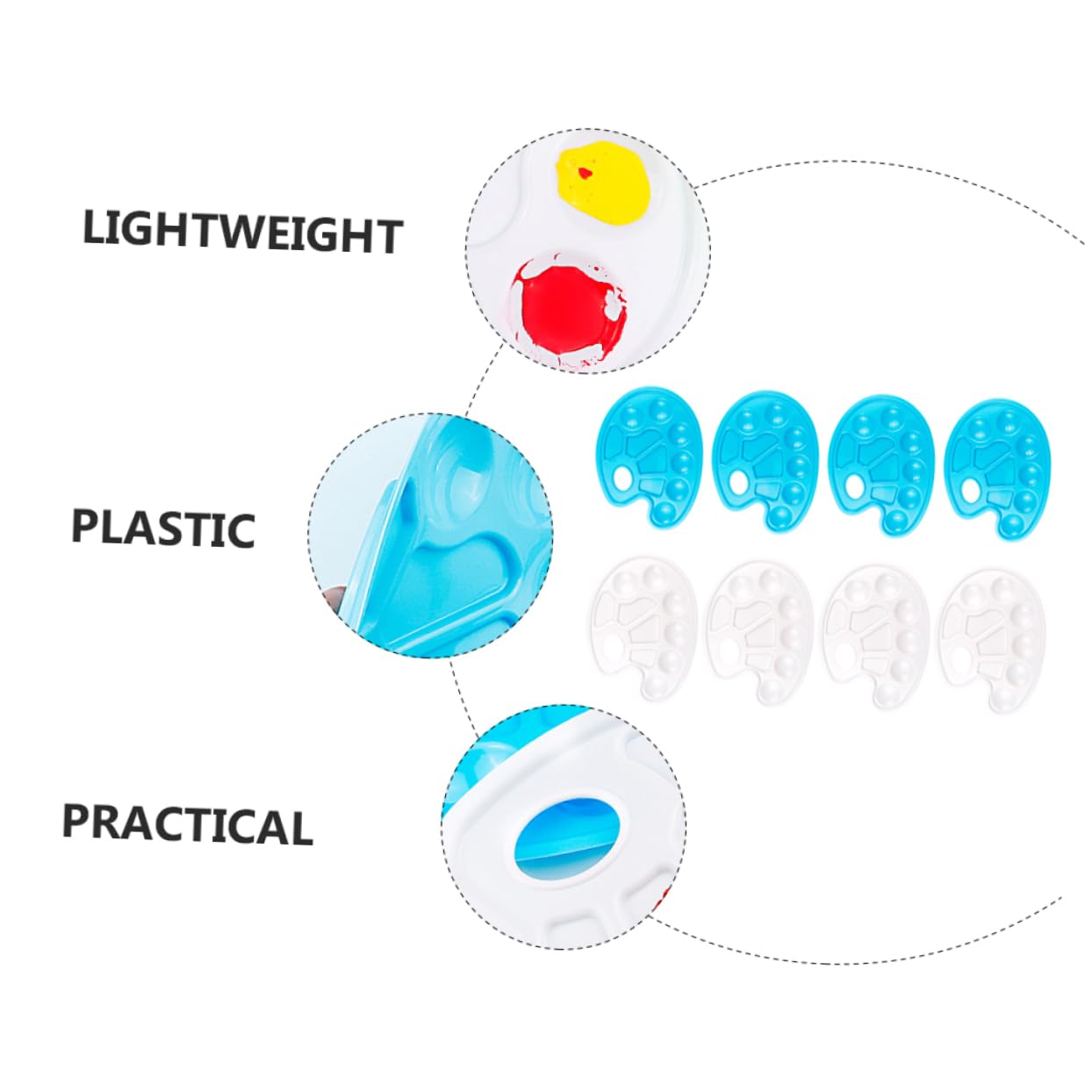 BEBEMOKO Painting Trays 10 Slots Large Watercolor Palette Set Plastic Mixing Palette for Artists