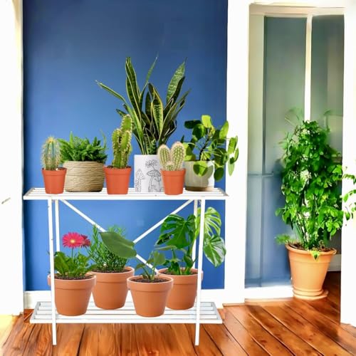 Image of Bee Creative Plant Stands for Outdoor Balcony, Flower Pot Stand for Indoor Plants, Large Metal Planter Stand for Living Room, home decor, Indoor & Outdoor plants Stand (2 TIER W)