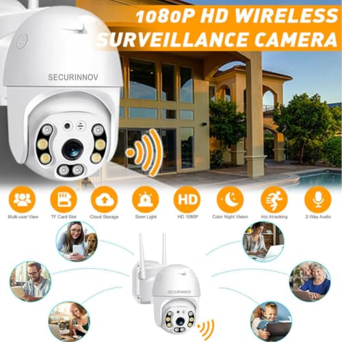 Image of securinnov 5MP WiFi Outdoor PTZ Security Camera | 360 View | Full HD | Color Night Vision | Motion Detection | Two Way Audio | Wireless CCTV Camera for Outdoor | Mobile App V380 Pro (PTZ)
