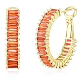 GLOQUAT 14K Gold Plated Orange Hoop Earrings for Women 925 Sterling Silver Post Vintage Baguette Cubic Zirconia Bright Orange Gold Circle Hoops for Women Trendy Winter Pumpkin Halloween Jewelry 25mm