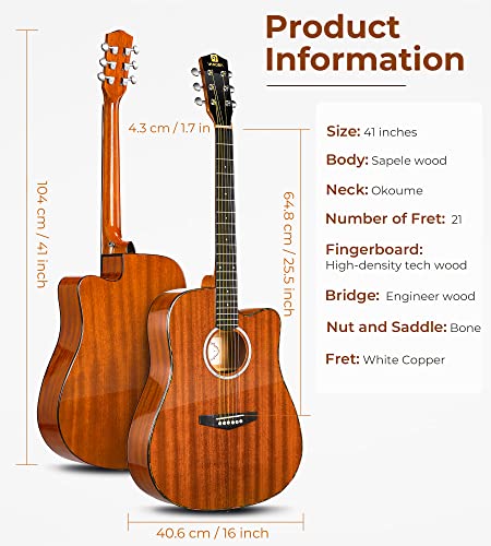 Vangoa Acoustic Guitar Beinnger Full Size 41 Inch Acoustic Guitar Bundle Starter Kit Cutaway Dreadnought Guitarra Acustica For Adults Teens Professionals With Gig Bag #TOP6