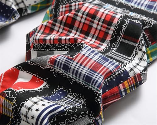 Men's Patchwork Printed Jeans Stretch Slim Fit Skinny Casual Straight Leg Denim Pants3