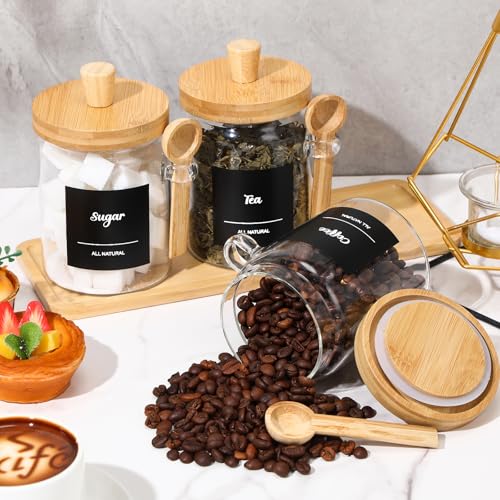 Image of Suclain 3 Pcs Glass Coffee Container Set, 20 oz, Natural Bamboo