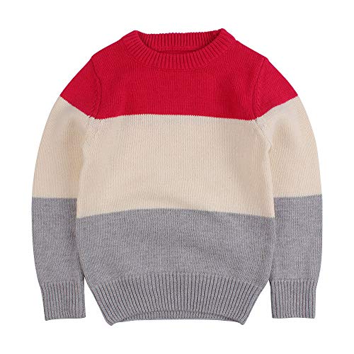 Suéter infantil Peecabe de manga comprida, gola redonda, pulôver de algodão, suéter de malha para be