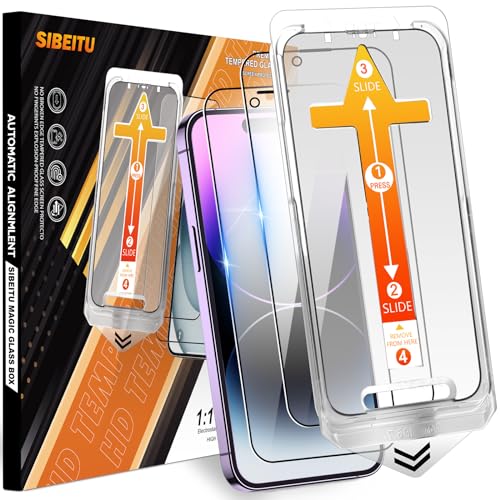 SIBEITU 2-Pack for iPhone 14 Pro Max Screen Protector, [Auto Alignment Kit] 6.7 Inch HD Clear Tempered Glass Film, Case Friendly Anti Scratch, 9H Hardness Auto Dust Removal Installation Protector