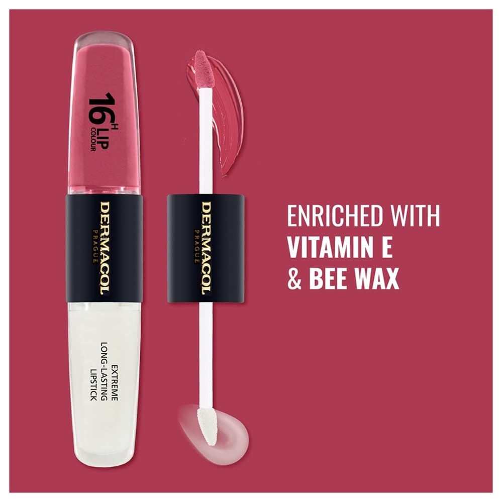 NEW Dermacol, 16-Hour Lip Colour, Highly Pigmented Glossy Lip Stain, Two-Phase Lip Plumper Gloss - Image 3