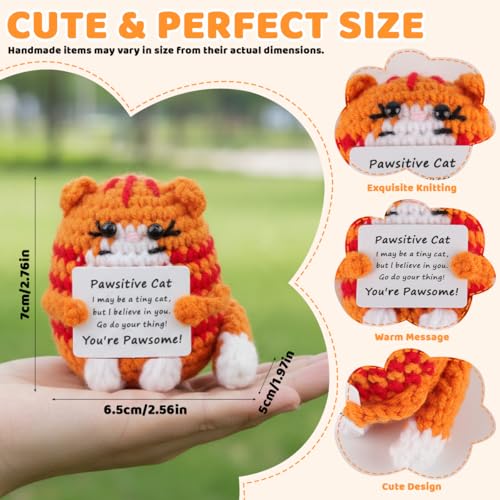 Image of Zibuyu Crochet Toys, Orange Cat Soft Toy with Positive Message Cards, Uplifting Inspirational Gift for Office, Classroom, Home Decor, Thoughtful Encouragement Ornament for Daily Motivation