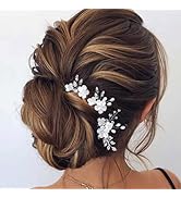 Vakkery Flower Bride Wedding Hair Pins Silver Pearl Hair Clips Headpieces Crystal Bridal Hair Acc...