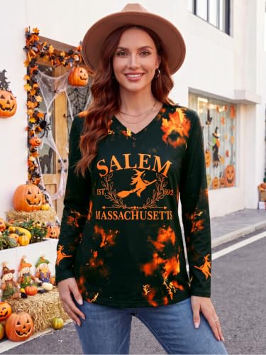 Women's Fall Halloween Long Sleeve V Neck Shirts Funny Salem Witches Tops - image 2