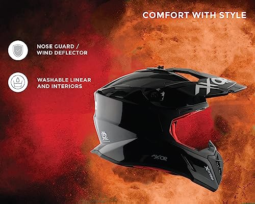 Image of Axor X Cross ISI ECE DOT Certified Full Face Dual Sport Peak Off Road Helmet for Men and Women Black Red M