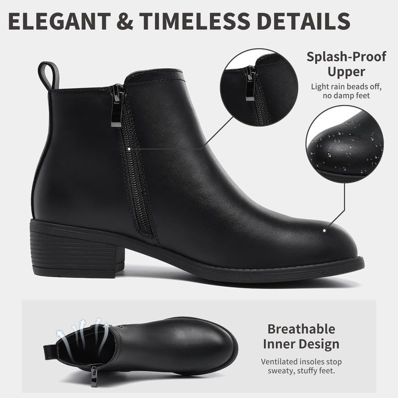 Maxome Ankle Boots For Women Winter Zipper Snow Booties Chunky Low Heel image 3