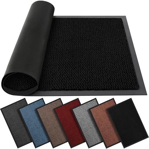 Image of BLADO Washable Door Mats - Non-Slippery Heavy Duty Doormats - Stylish & Large Rubber Door Mat - Perfect Dust Grabbing Outdoor & Indoor (Black, 60cm x 80cm)