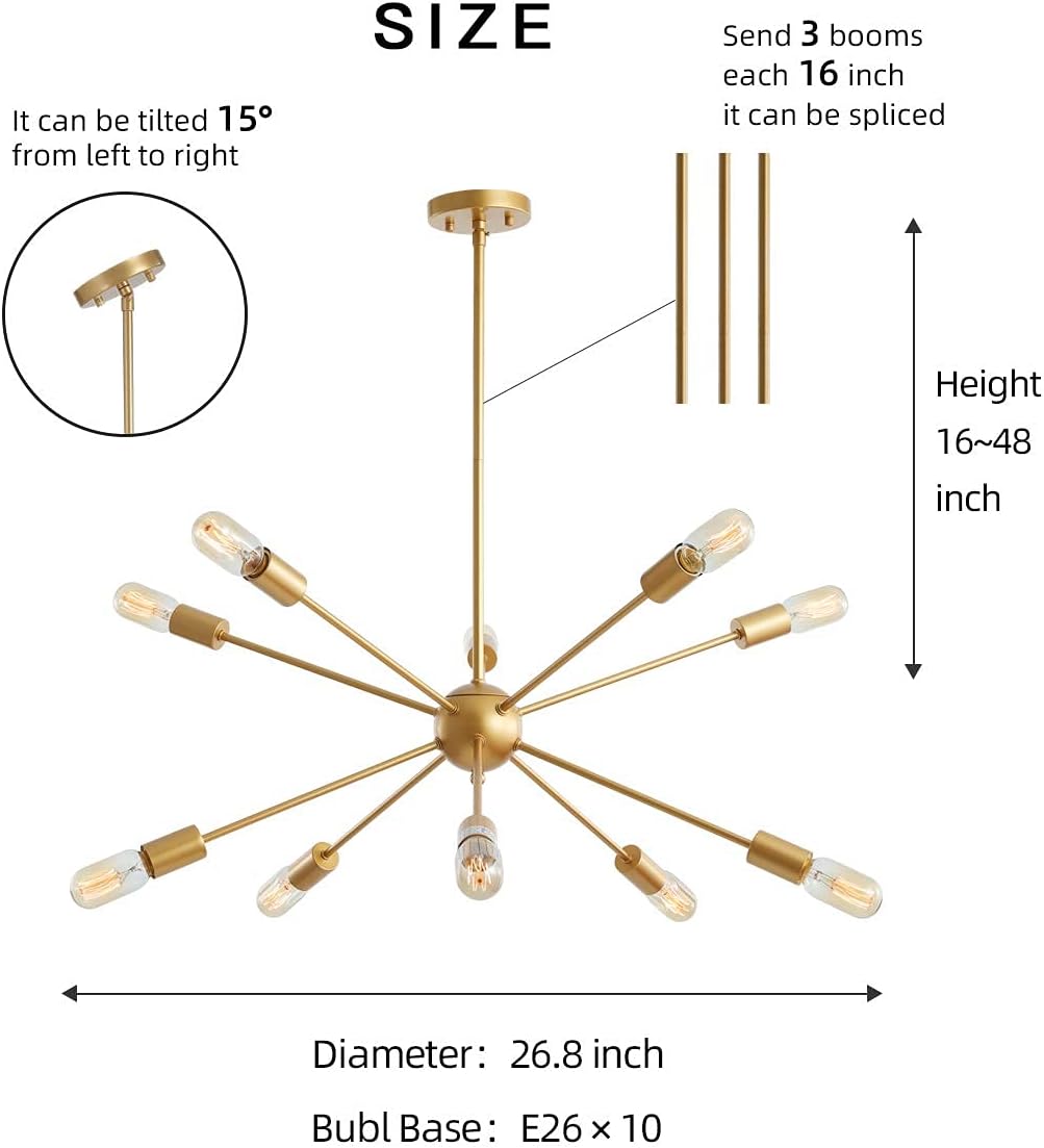 AIGU Pendant Light 10-Lights Industrial Sputnik Chandeliers,Modern Mid Century Decor Hanging Ceiling Lights for Kitchen Dining Room Living Room Bedroom Visiting Room Study. - - 