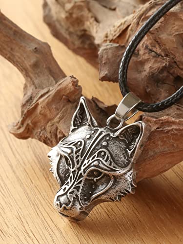 Haquil Wolf Necklace, Viking Wolf Head Pendant, Faux Leather Cord, Wolf Jewelry Gift For Men, Wolf Gifts Wolf Stuff #TOP4