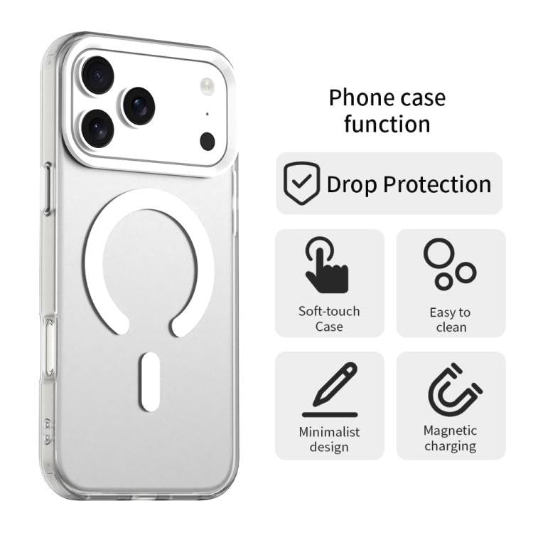 Image of VONZEETranslucent Matte Back Cover for iPhone 17 Pro Max Case, Shockproof Anti-Fingerprint Phone Cover with Magnetic Wireless Charging, MagSafe Compatible Protective Case for Men & Women (Transparent)
