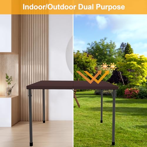Image of Kasunpul 34 inch Folding Table, Portable Square Folding Card Table with Collapsible Legs & Carrying Handle, Plastic Tables for Camping,Picnic, Office, Party, Brown | Sturdy plastic card table, space saving after folded, lightweight for camping, picnic, party, gatherings & daily office use