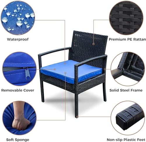Image of PRATHAM India Outdoor Indoor 4 Piece Patio Furniture Sofa Set Conversation Set Waterproof with Washable Soft Cushion and Center Table Wicker for Balcony and Gardens