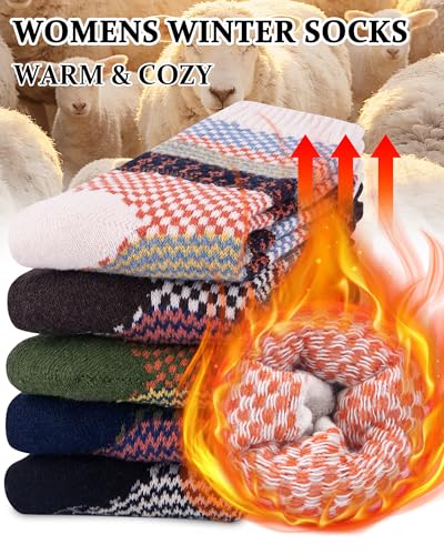 Image of Loritta Wool Socks for Women, Winter Warm Hiking Boot Socks Gifts | Classic Cozy Crew, Vintage Knit, Soft Thick House Socks, Outdoor, Christmas Gift, Stocking Stuffers for Mom Grandma Wife