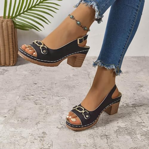 Orthopedic Sandals for Women Strappy Low Chunky Block Heel Sandals Adjustable Slingback Open Toe Heeled Sandal Beach Dress Comfortable Outdoor Shoes4
