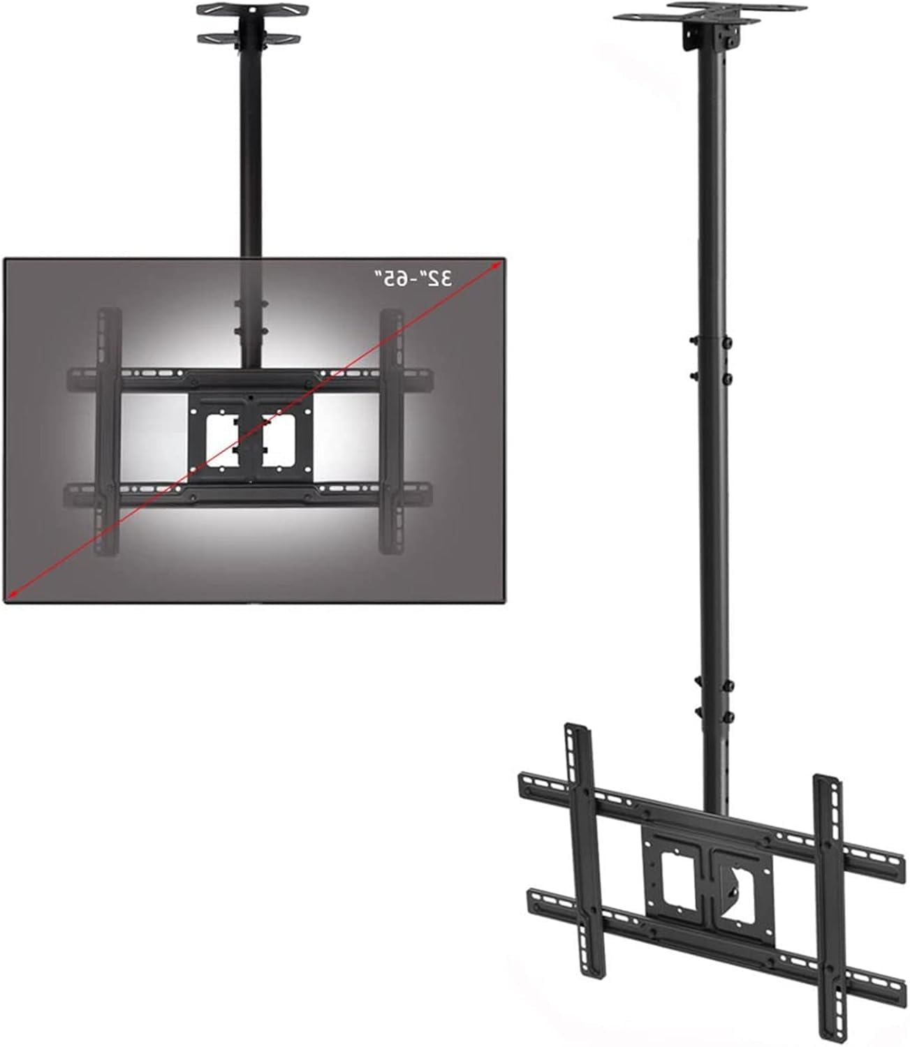 SGKOMN Monitor Arms Ceiling Mount TV Bracket, TV Wall Bracket for 32-75 Inch Flat Panel TV, Telescopic Tilt and Swivel Flat Panel Monitor Stand, Black, 1m