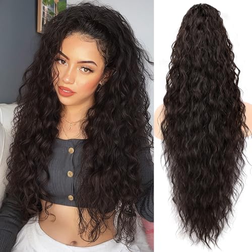 ORSUNCER Claw Long Wavy Ponytail Extension Black Brown 30