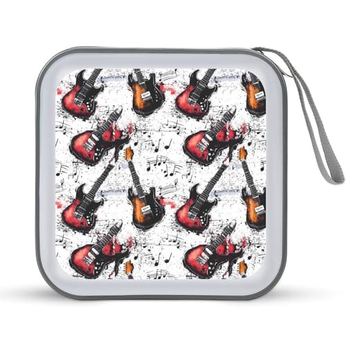 Guitar Music Vintage CD Case Plastic DVD Case Holder Wallet Disc Storage Organizer for Car Travel