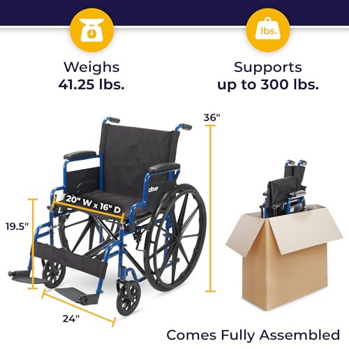 Drive Medical Blue Streak Lightweight Wheelchair - Portable Folding Mobility Aid - Swing-Away Footrests - Desk Arms - Durable Steel Frame - Easy Transport & Storage - 20-Inch Seat by Drive Medical - Image 4