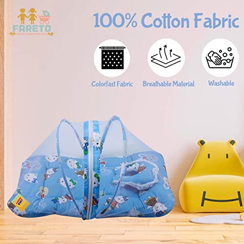 Image of Fareto Cotton Baby Modern Mattress With Mosquito Net(0-6 Months) (Blue)