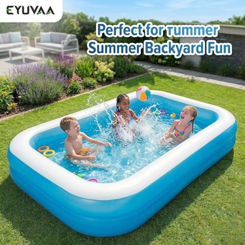 Image of EYUVAA LABEL Kids Swimming Pool Inflatable Baby Pool for 0-3 Years 7.5 Feet 3-Ring Round Pool with Soft Inflatable Bottom Baby Bath Tub for Indoor, Balcony & Garden Play