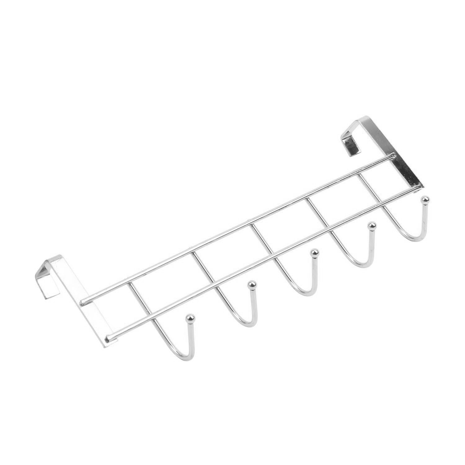 CTRLZS 5 Hooks Over Door Home Bathroom Kitchen Coat Towel Loop Hanger Rack Holder Shelf,Silver