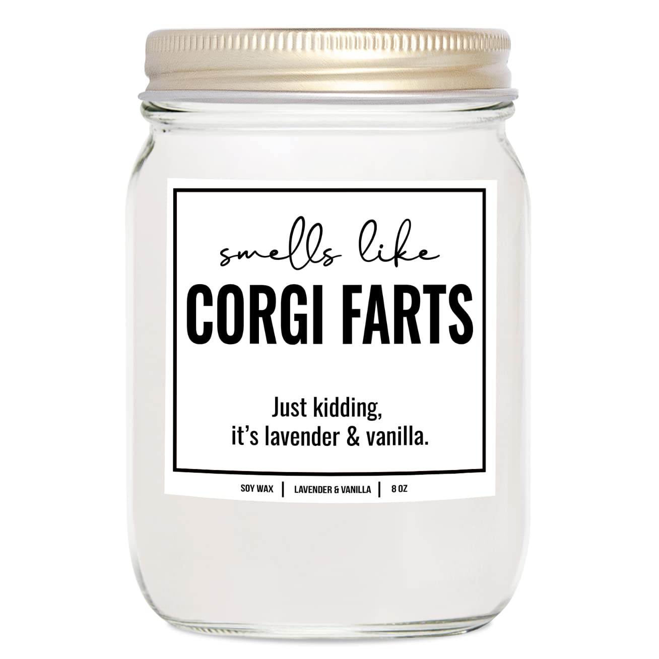 YouNique DesignsCorgi Candle, 8 Oz, Cute Corgi Gifts for Corgi Lovers Women, Corgi Stuff, Corgi Goft, Corgi Dad Mom, White All Natural Soy Vegan Aromatherapy Candles (Lavender & Vanilla)