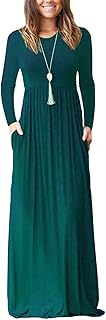 AUSELILY Women's Long Sleeve Loose Plain Maxi Dresses Casual Long Dresses Pocket