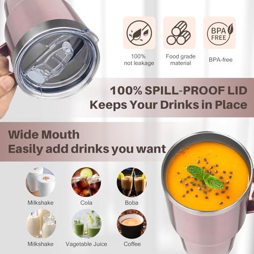 Image of 30 oz Tumbler with Handle, Stainless Steel Insulated Tumbler with Lid and Straw, Double Wall Vacuum Insulated Coffee Mug Tumbler, Insulated Coffee Thermal Cup for Cold and Hot (Rose gold)